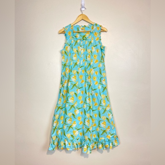 Ella Simone Cottagecore Night Dress Yellow Tulip Floral Print Ruffle Cotton - Picture 2 of 9